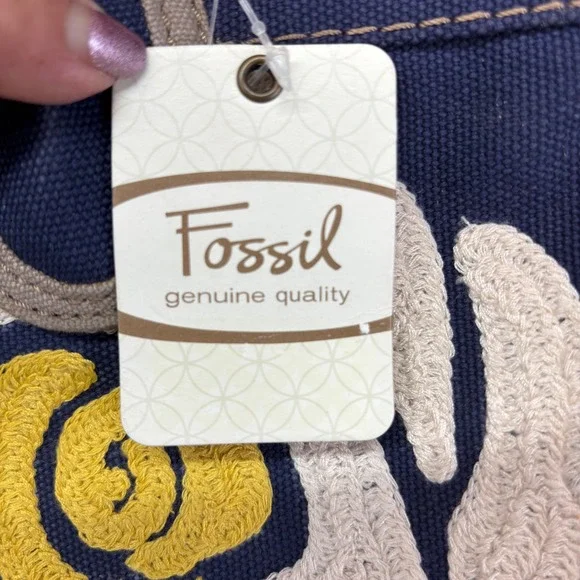 Fossil Cameron Fabric Satchel Bag Navy Blue Floral Embroidery ZB4477997 New - Picture 12 of 14